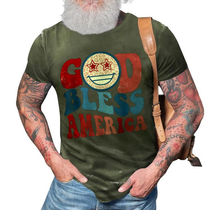 Vintage God Bless America Leopard 4Th Of July Patriotic Day  3D Print Casual Tshirt