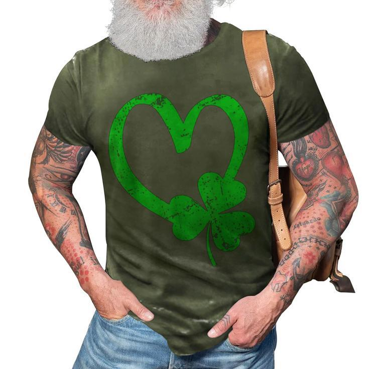 Vintage Happy St Patricks Day Irish Lucky Shamrock Heart  3D Print Casual Tshirt