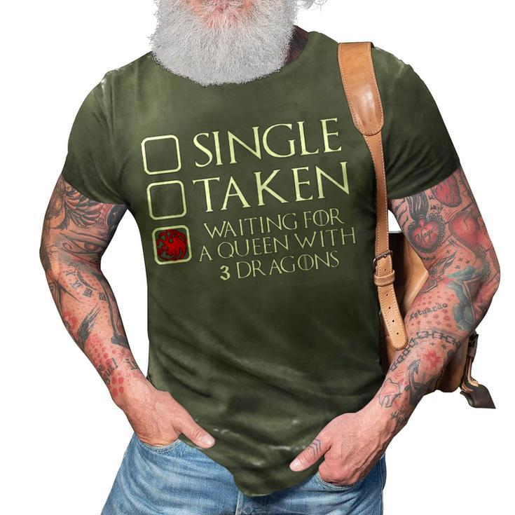 Waiting For A Queen With 3 Dragons 3D Print Casual Tshirt