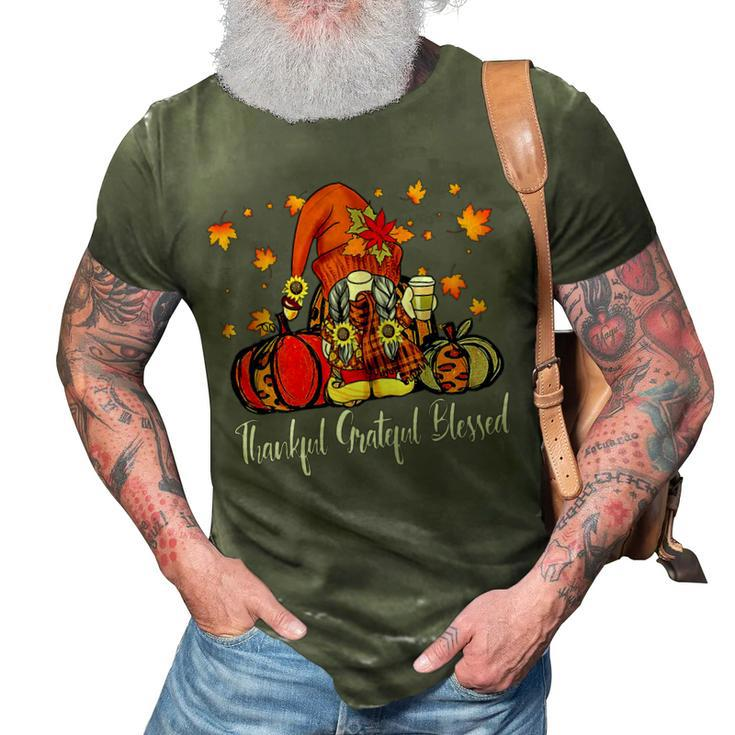 Womens Autumn Fall Outfit Gnome Thankful Grateful Blessed Pumpkin  V2 3D Print Casual Tshirt
