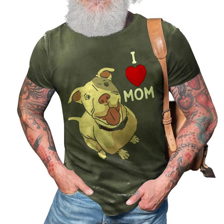 Womens I Love Mom Valentines Day Cute Dog Pitbull Mama V Day Pajama  3D Print Casual Tshirt