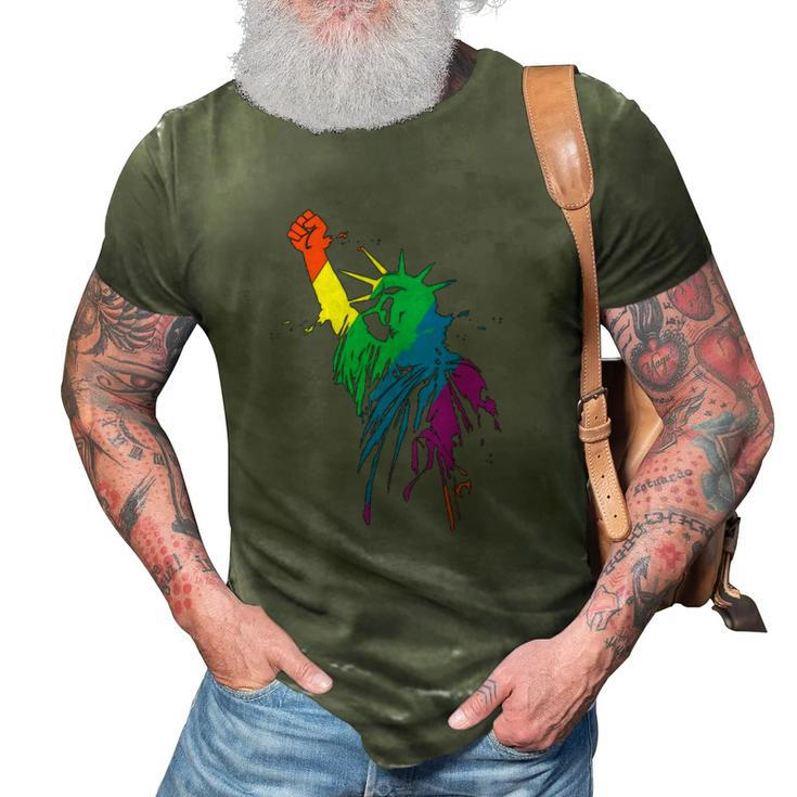 Womens Rainbow Statue Of Liberty With Raised Fist Lgbtq Pride  3D Print Casual Tshirt