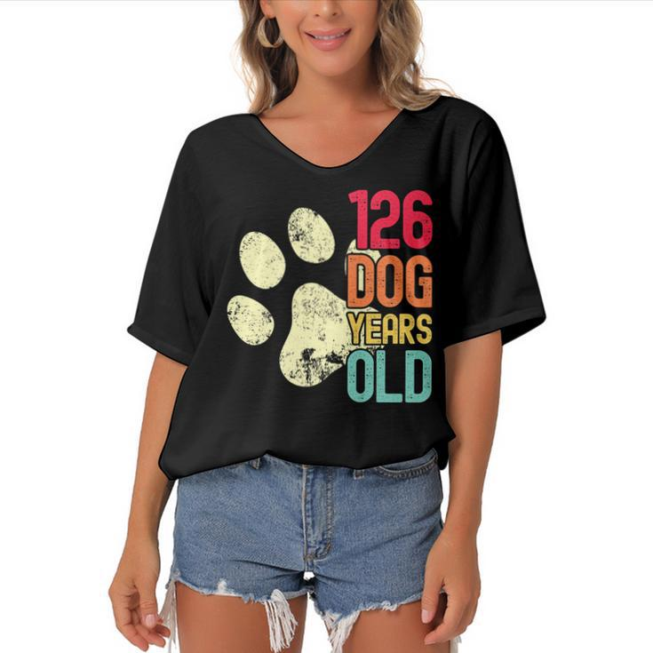 126 Dog Years Old Funny Dog Lovers 18Th Birthday   Women's Bat Sleeves V-Neck Blouse