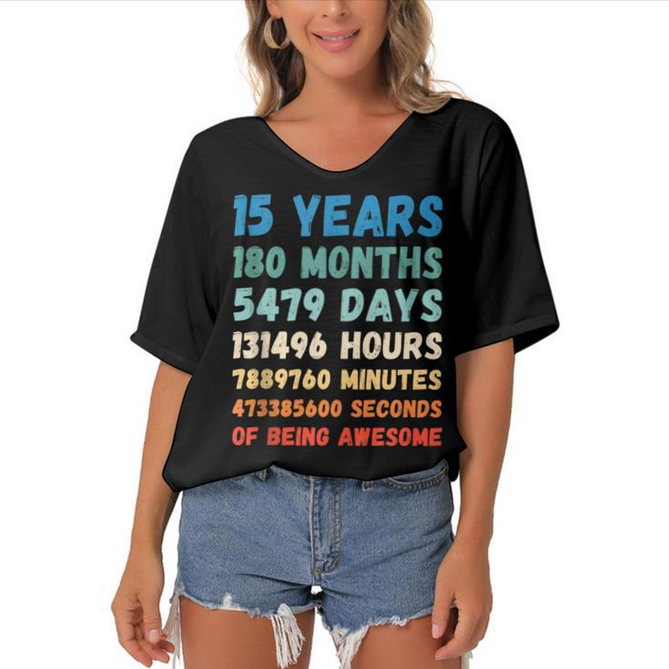 15Th Birthday 15 Years Of Being Awesome Wedding Anniversary  Women's Bat Sleeves V-Neck Blouse