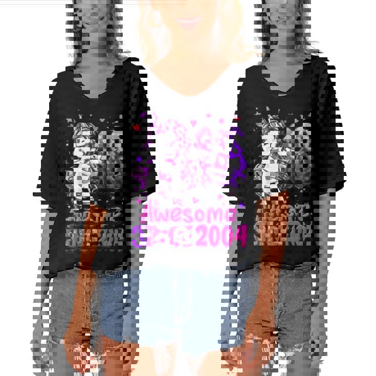 18 Years Old Unicorn Flossing 18Th Birthday Girl Unicorn  Women's Bat Sleeves V-Neck Blouse