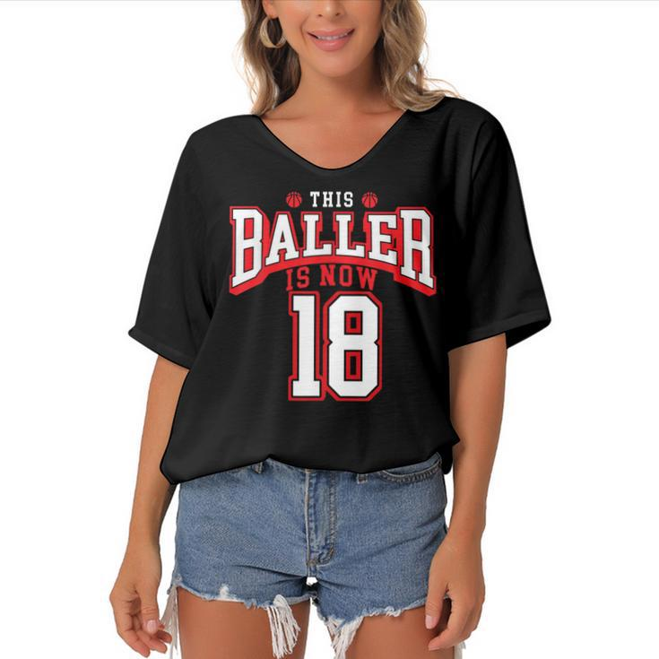 18Th Birthday Basketball Lover 18 Years Old Bday  Women's Bat Sleeves V-Neck Blouse