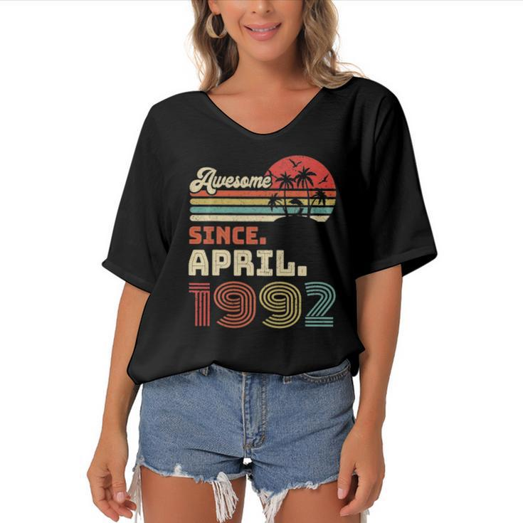 31 Years Old Awesome Since April 1992 31St Birthday Women's Bat Sleeves V-Neck Blouse