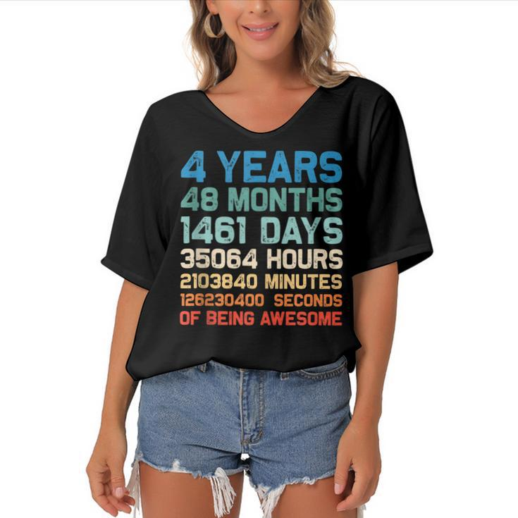 4Th Birthday 4 Years Of Being Awesome Wedding Anniversary  V2 Women's Bat Sleeves V-Neck Blouse