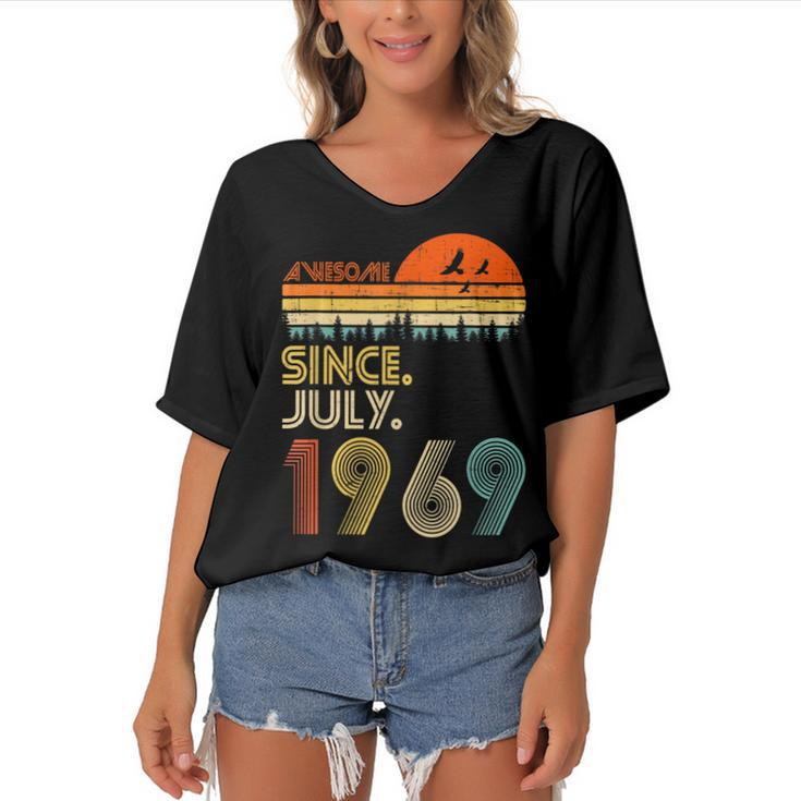 53 Years Old Awesome Since July 1969 53Rd Birthday  Women's Bat Sleeves V-Neck Blouse
