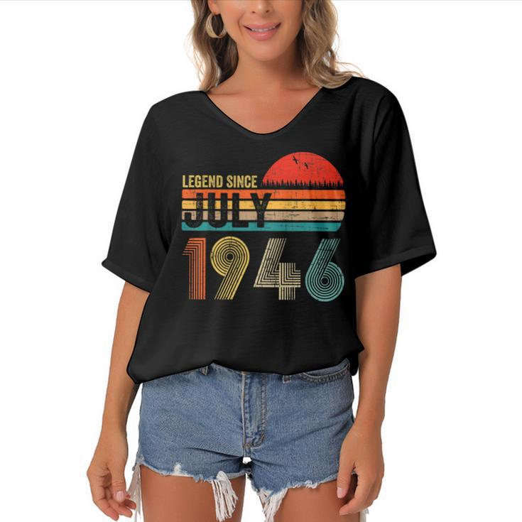 76 Years Old Retro Birthday Gifts Legend Since July 1946  Women's Bat Sleeves V-Neck Blouse