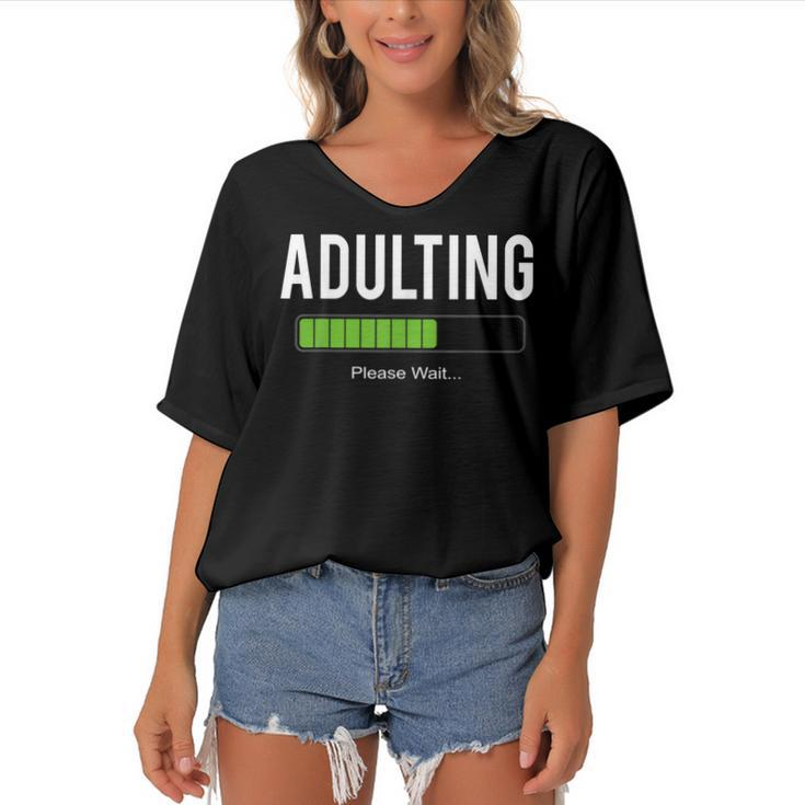 Adult 18Th Birthday Adulting For 18 Years Old Girls Boys  Women's Bat Sleeves V-Neck Blouse