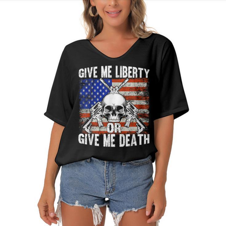 Ar-15 Give Me Liberty Or Give Me Death Skull - Ar15 Rifle  Women's Bat Sleeves V-Neck Blouse