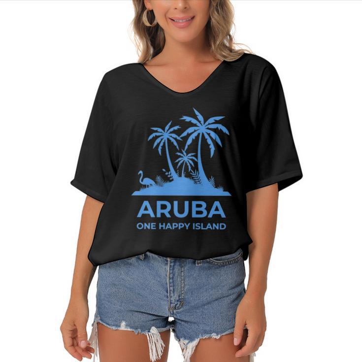 Aruba One Happy Island  V2 Women's Bat Sleeves V-Neck Blouse
