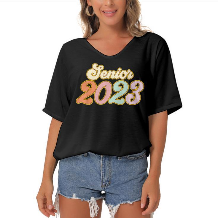 Back To School Senior 2023 Graduation Or First Day Of School  Women's Bat Sleeves V-Neck Blouse