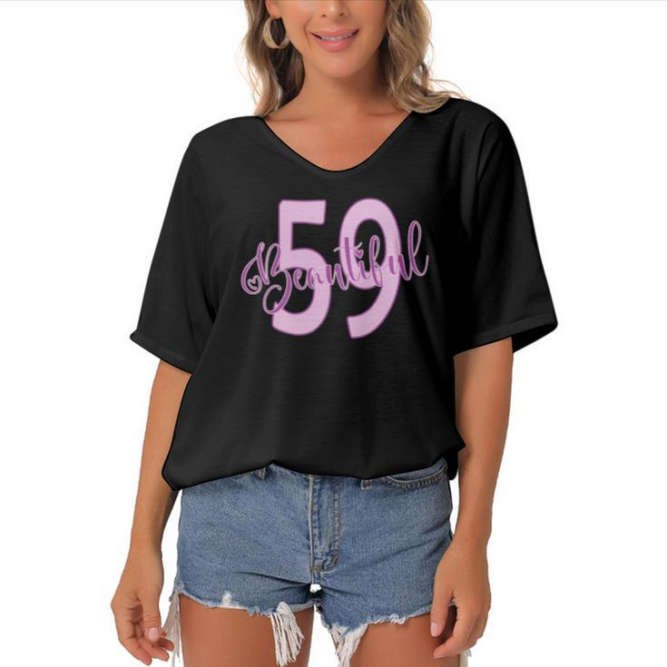 Beautiful 59Th Birthday Apparel For Woman 59 Years Old Women's Bat Sleeves V-Neck Blouse