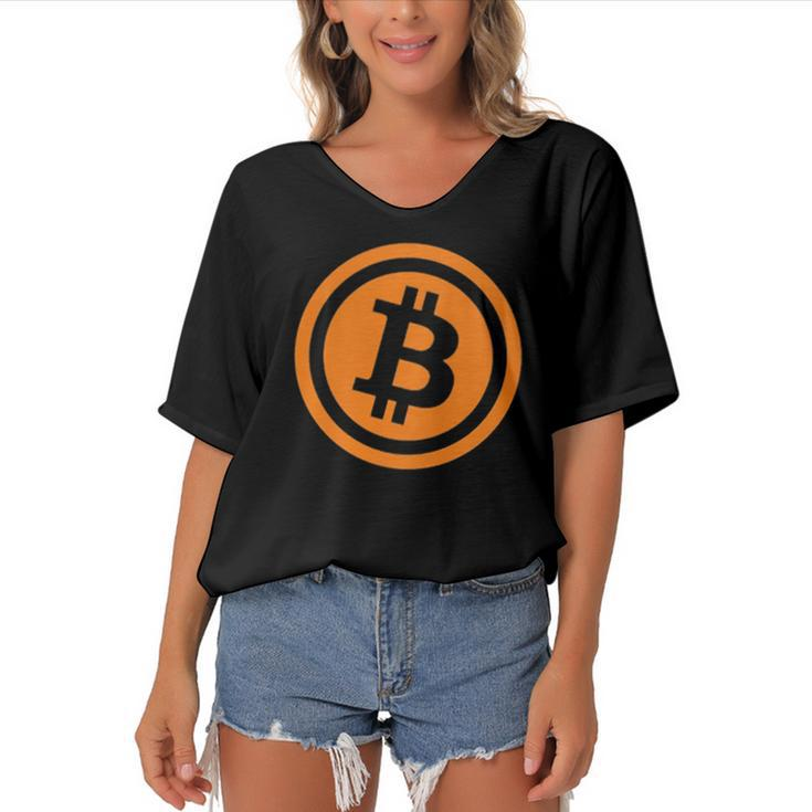 Bitcoin Logo Emblem Cryptocurrency Blockchains Bitcoin  Women's Bat Sleeves V-Neck Blouse
