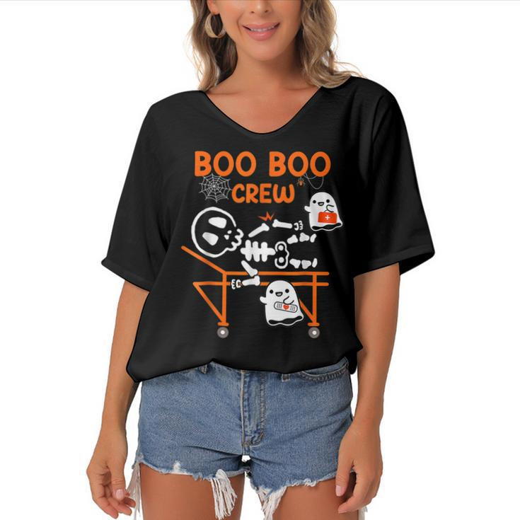 Boo Boo Crew Ghost Doctor Paramedic Emt Nurse Halloween  Women's Bat Sleeves V-Neck Blouse