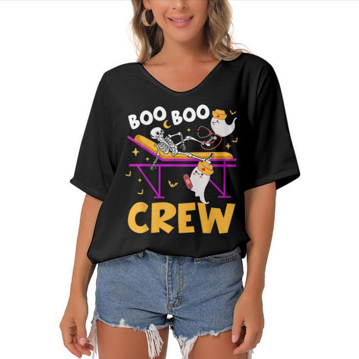 Boo Boo Crew Nurse  Funny Ghost Women Halloween Nurse  Women's Bat Sleeves V-Neck Blouse