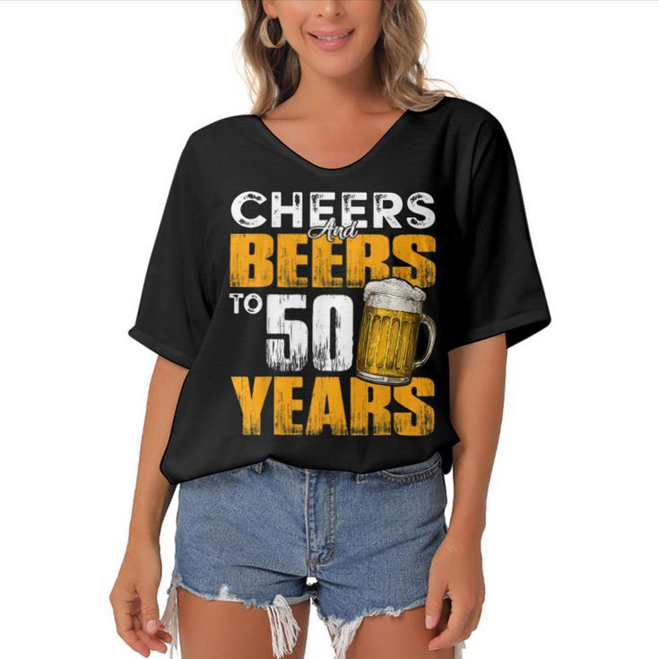 Cheers And Beers To 50 Years Old Birthday Funny Drinking  Women's Bat Sleeves V-Neck Blouse
