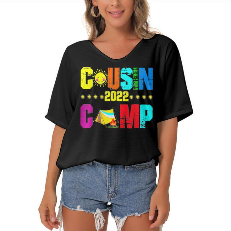 Cousin Camp  2022 Family Camping Summer Vacation Crew  V2 Women's Bat Sleeves V-Neck Blouse