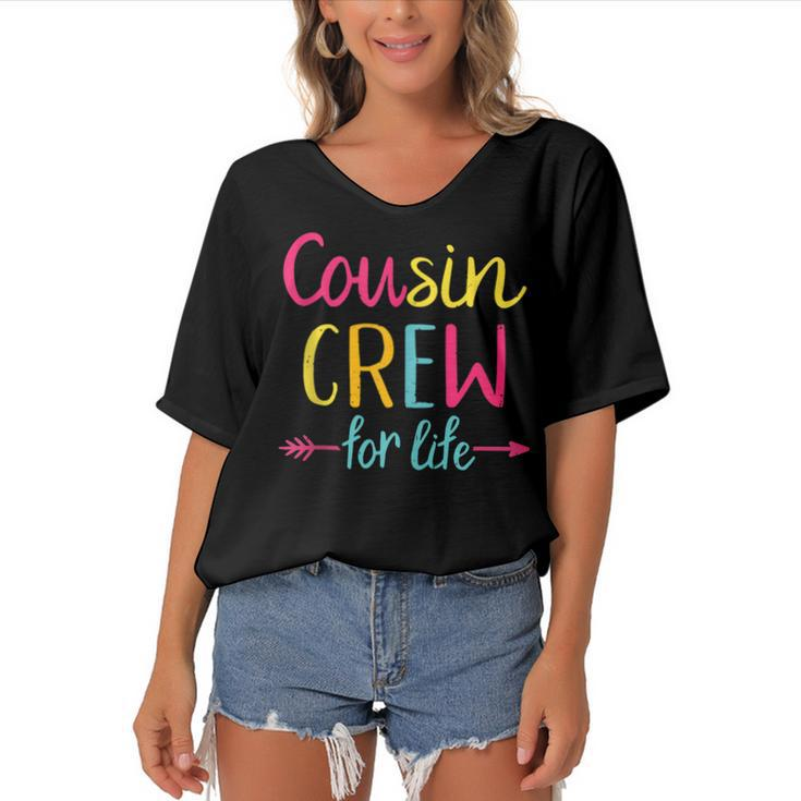Cousin Crew For Life Family Matching Adult N Kids Funny  Women's Bat Sleeves V-Neck Blouse