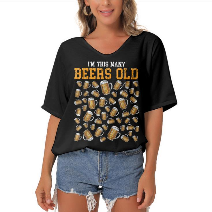 Funny 50 Years Old Birthday Im This Many Beers Old Drinking  Women's Bat Sleeves V-Neck Blouse