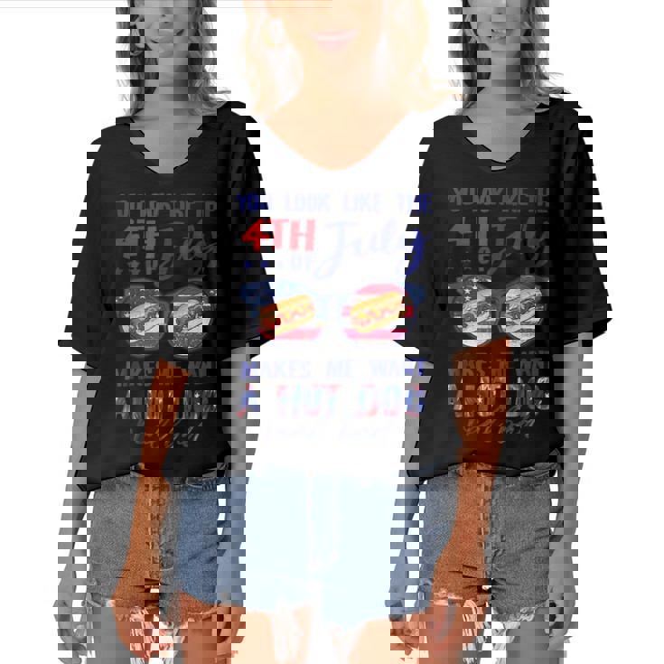Funny You Look Like The 4Th Of July Makes Me Want A Hot Dog  V2 Women's Bat Sleeves V-Neck Blouse