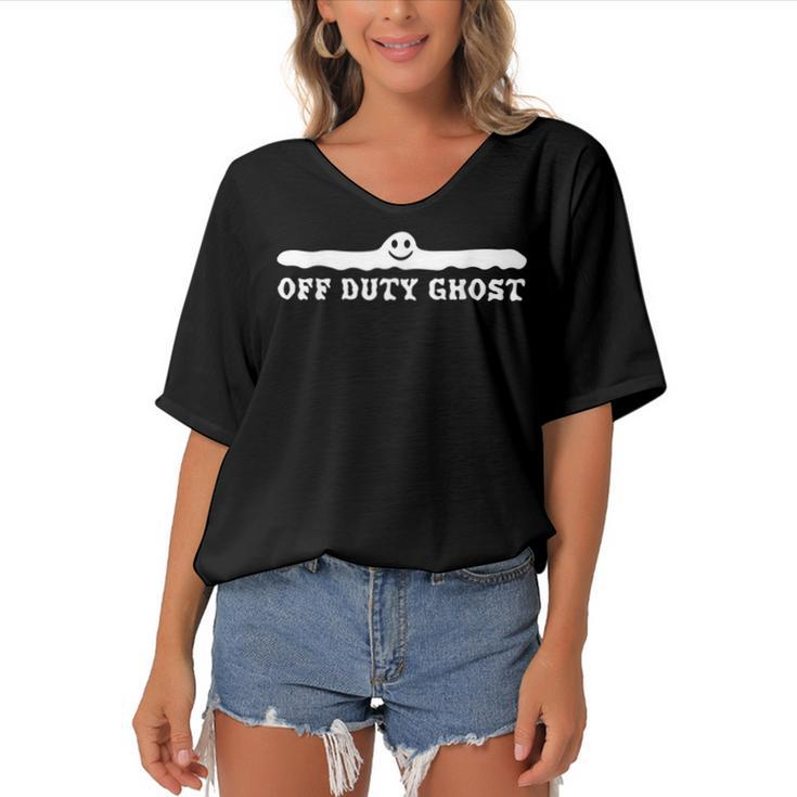 Halloween Scary Off Duty Ghost Spooky Boo Funny  Women's Bat Sleeves V-Neck Blouse