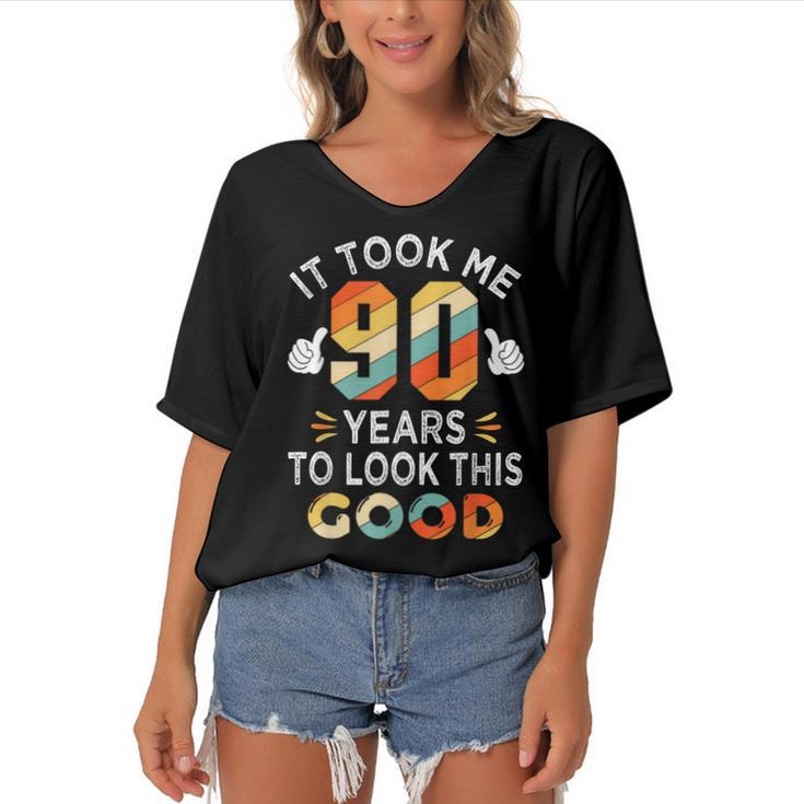 Happy 90Th Birthday Gifts Took Me 90 Years 90 Year Old  Women's Bat Sleeves V-Neck Blouse