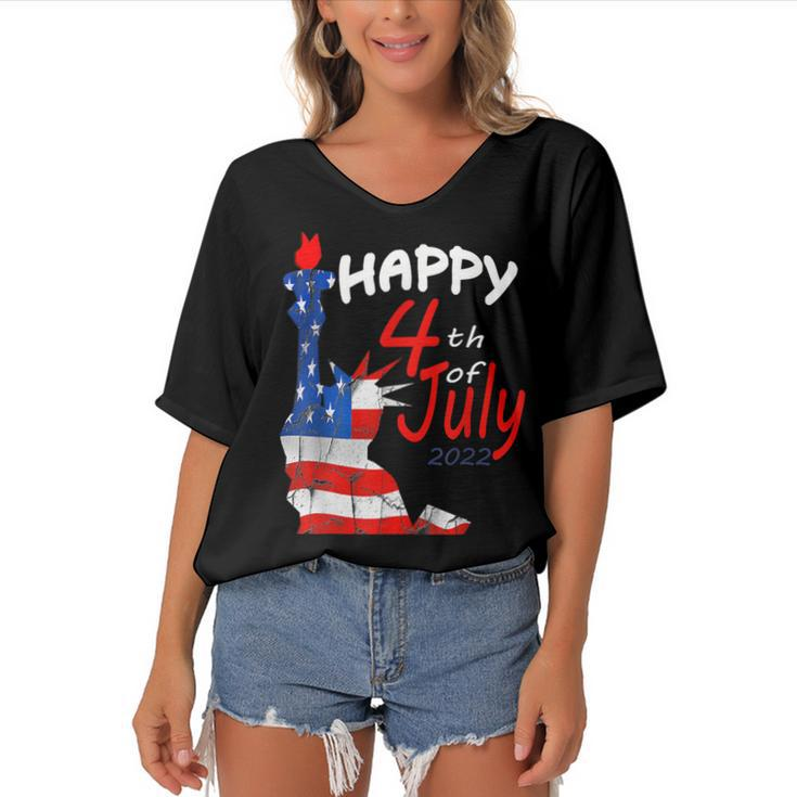 Happy Independence Day 2022 Happy 4Th Of July 2022  Women's Bat Sleeves V-Neck Blouse