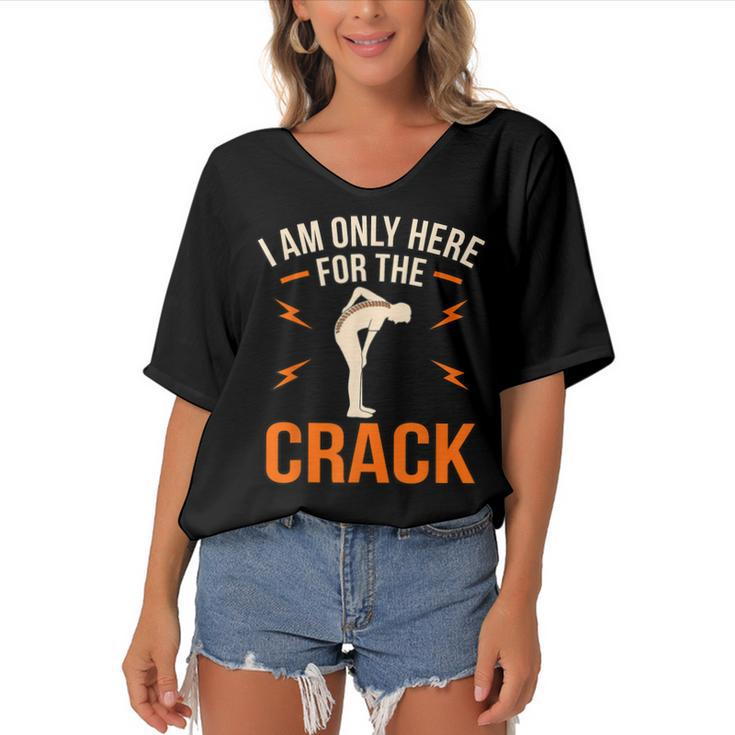 Here For The Crack Chiropractor Chiropractic Surgeon Graphic  Women's Bat Sleeves V-Neck Blouse