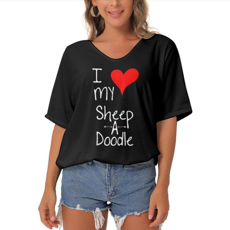 I Love My Sheepadoodle Cute Dog Owner Gift &8211 Graphic Women's Bat Sleeves V-Neck Blouse