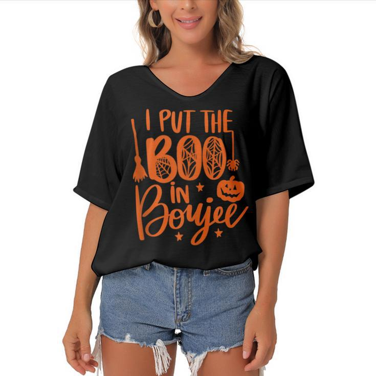 I Put The Boo In Boujee Funny Halloween Cute  Women's Bat Sleeves V-Neck Blouse