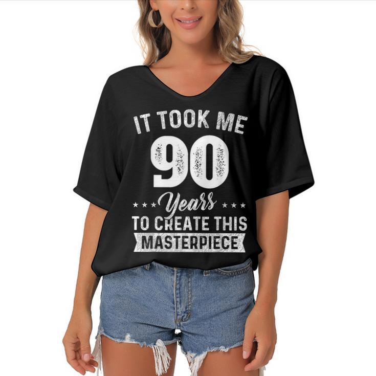 It Took Me 90 Years Masterpiece 90Th Birthday 90 Years Old  Women's Bat Sleeves V-Neck Blouse