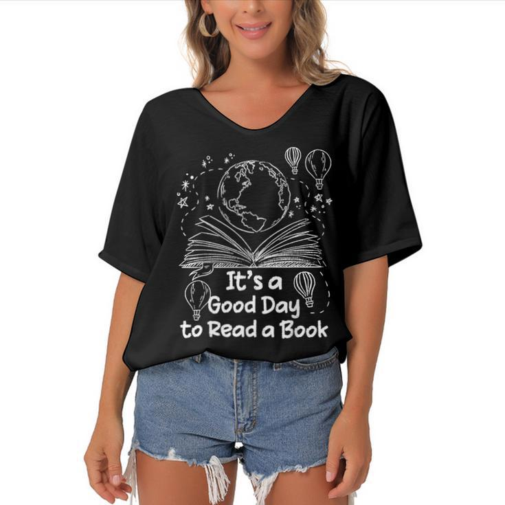 Its A Good Day To Read A Book Bookworm Book Lovers Vintage  Women's Bat Sleeves V-Neck Blouse