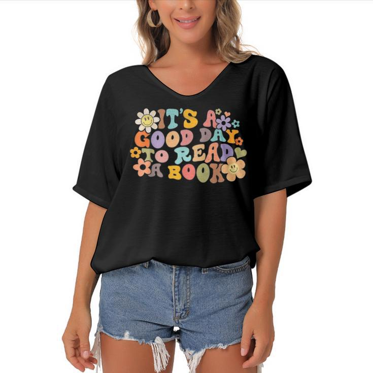 Its Good Day To Read Book Funny Library Reading Lovers   Women's Bat Sleeves V-Neck Blouse