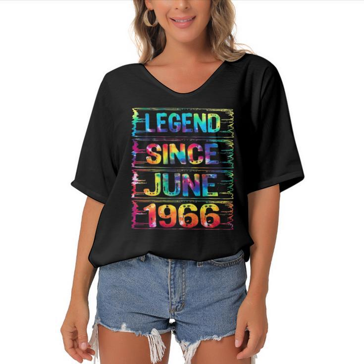 June 56 Years Old Since 1966 56Th Birthday Gifts Tie Dye Women's Bat Sleeves V-Neck Blouse