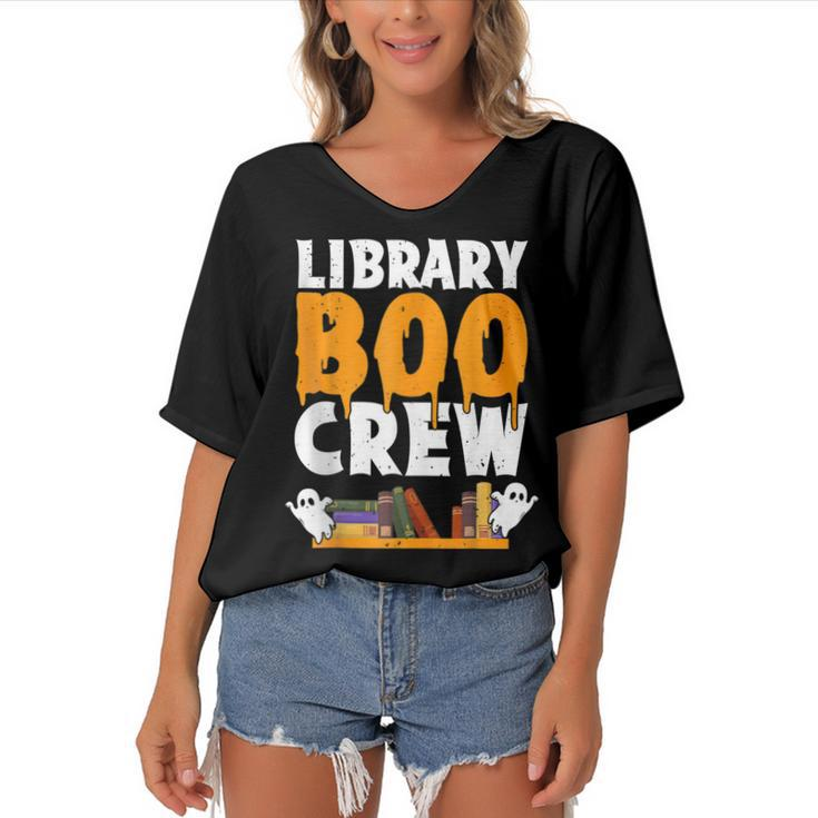 Library Boo Crew School Librarian Ghost Halloween Boys Girls  Women's Bat Sleeves V-Neck Blouse