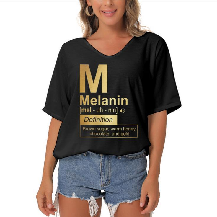Melanin Brown Sugar Warm Honey Chocolate Black Gold Women's Bat Sleeves V-Neck Blouse
