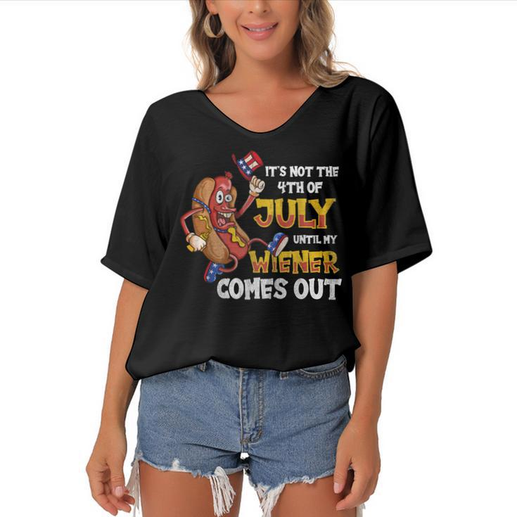 Mens Its Not A Party Until My Wiener Comes Out 4Th Of July Wiener  Women's Bat Sleeves V-Neck Blouse
