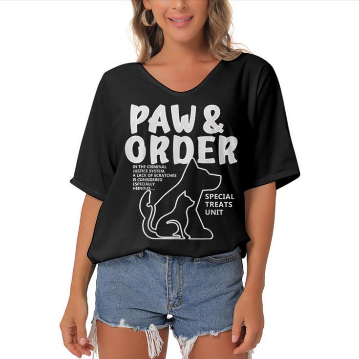 Paw And Order Special Feline Unit Pets Training Dog And Cat  Women's Bat Sleeves V-Neck Blouse