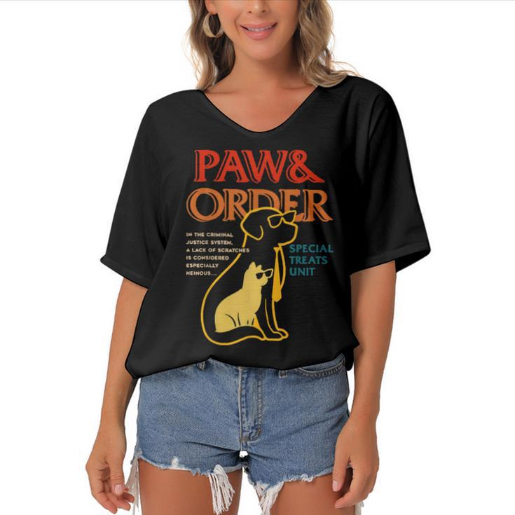 Paw And Order Special Feline Unit Pets Training Dog And Cat  Women's Bat Sleeves V-Neck Blouse