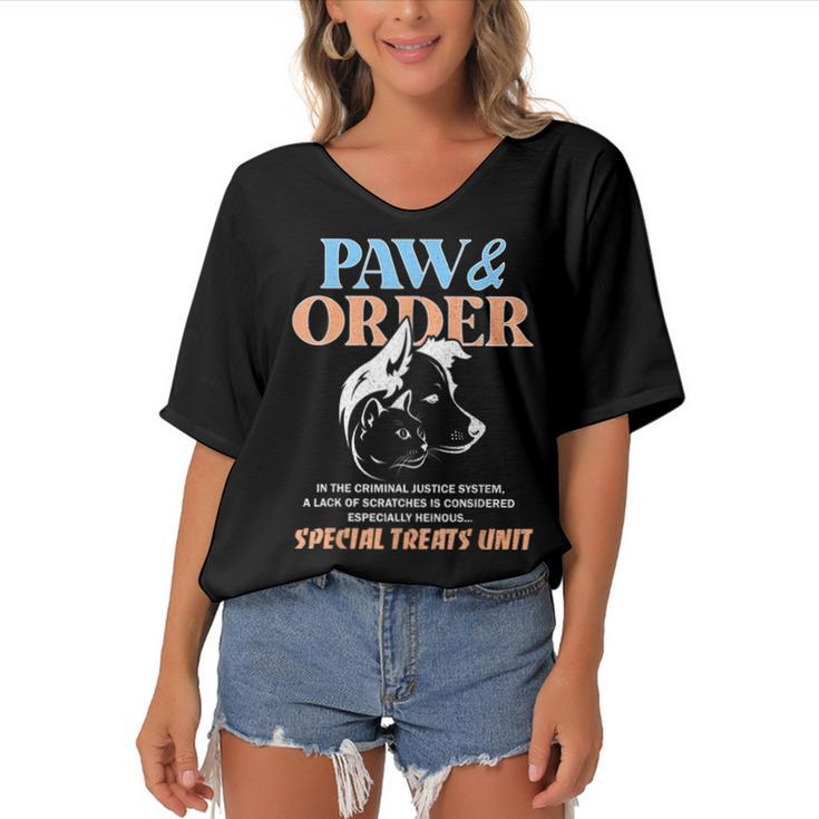 Paw And Order Training Dog And Cat  Women's Bat Sleeves V-Neck Blouse