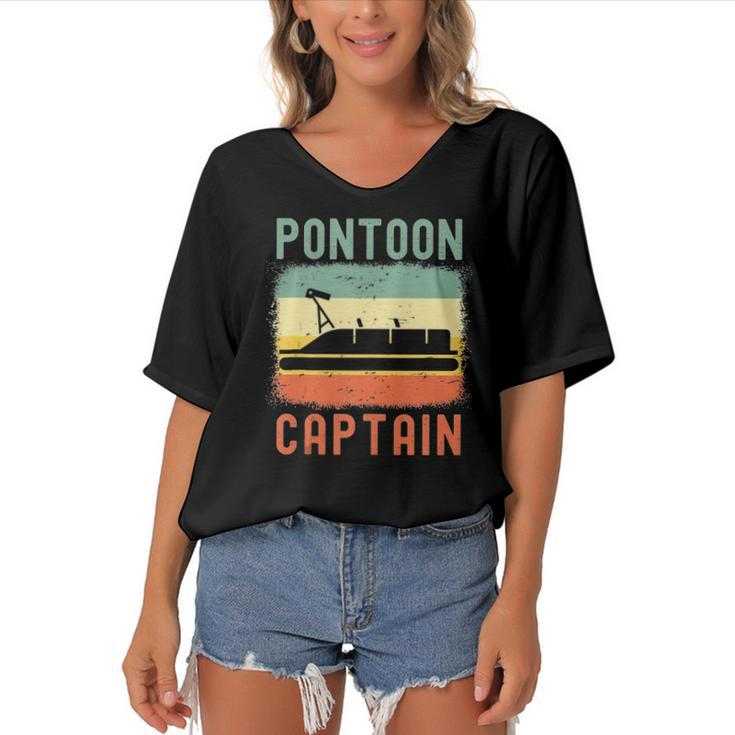 Pontoon Captain Retro Vintage Funny Boat Lake Outfit Women's Bat Sleeves V-Neck Blouse
