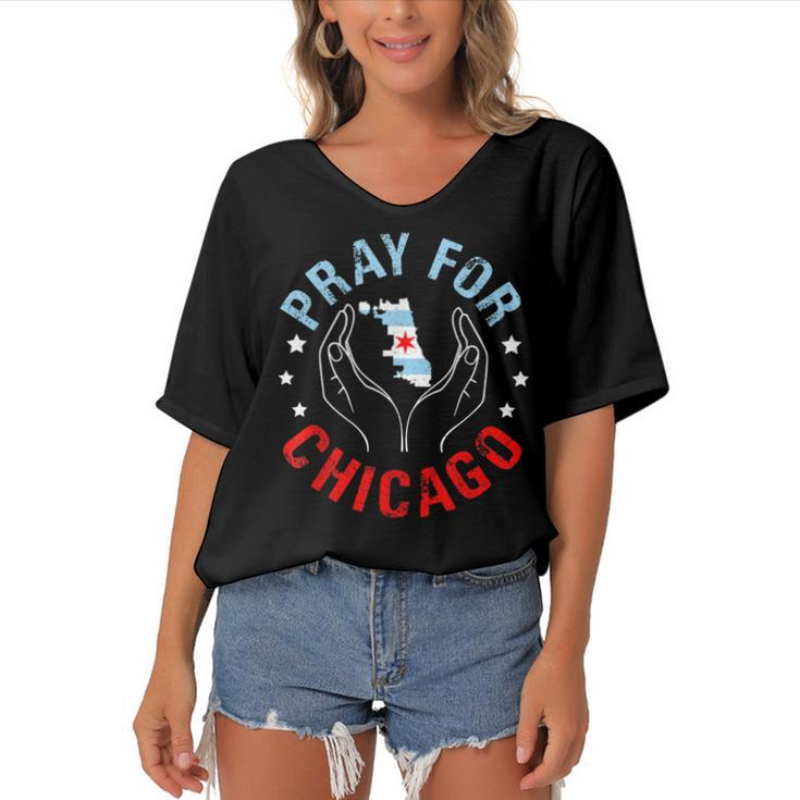 Pray For Chicago Chicago Shooting Support Chicago   Women's Bat Sleeves V-Neck Blouse