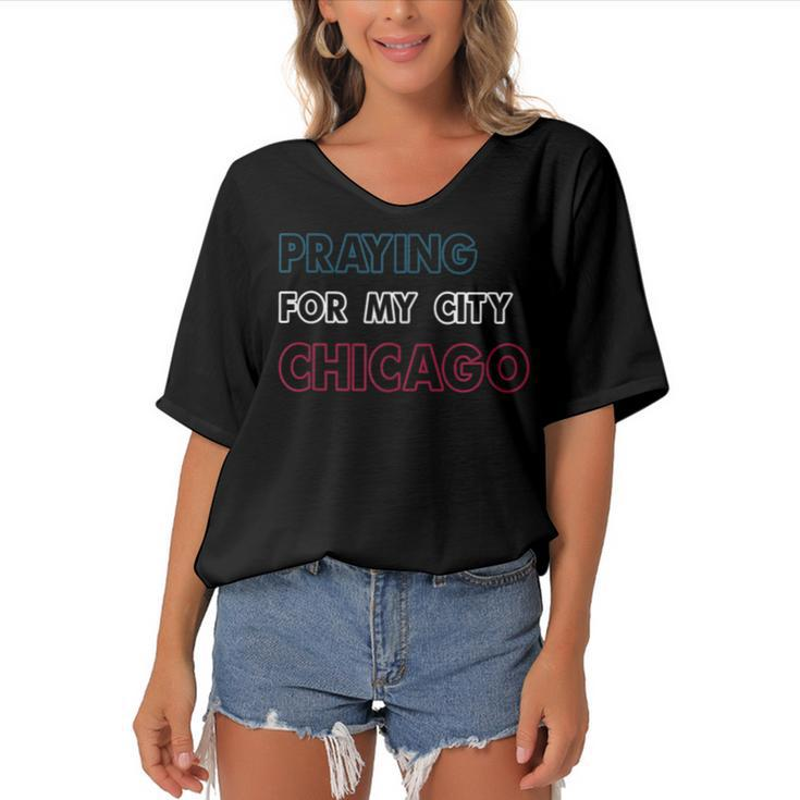 Pray For Chicago Chicago Shooting Support Chicago  Women's Bat Sleeves V-Neck Blouse