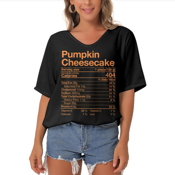 Pumpkin Cheesecake Nutrition Facts Thanksgiving Turkey Day  V2 Women's Bat Sleeves V-Neck Blouse