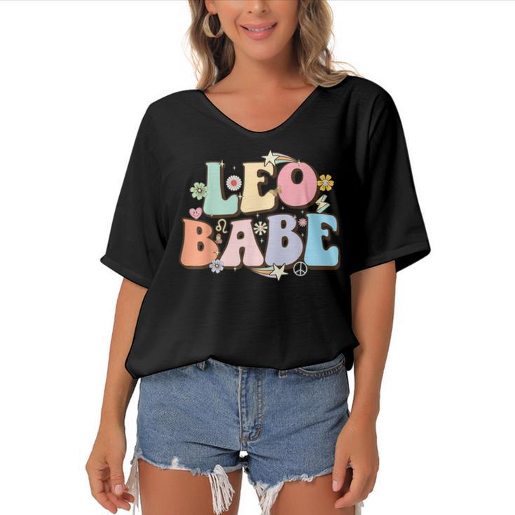 Retro Groovy Leo Babe July & August Birthday Leo Zodiac Sign  Women's Bat Sleeves V-Neck Blouse