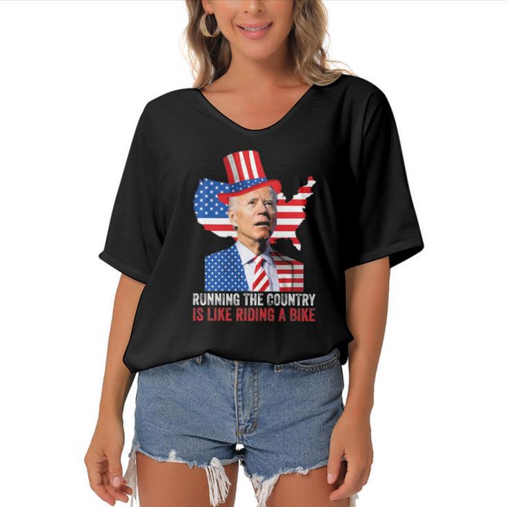 Running The Country Is Like Riding A Bike Anti Biden Women's Bat Sleeves V-Neck Blouse