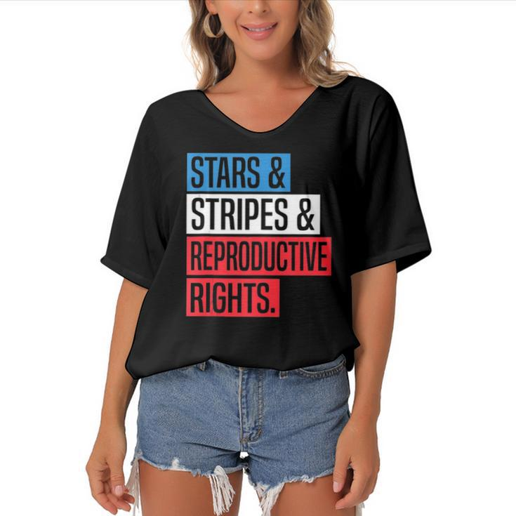 Stars Stripes And Reproductive Rights Pro Choice 4Th Of July Women's Bat Sleeves V-Neck Blouse